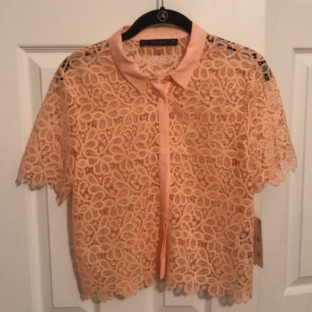Brand new Cropped peach colored lace Zara top